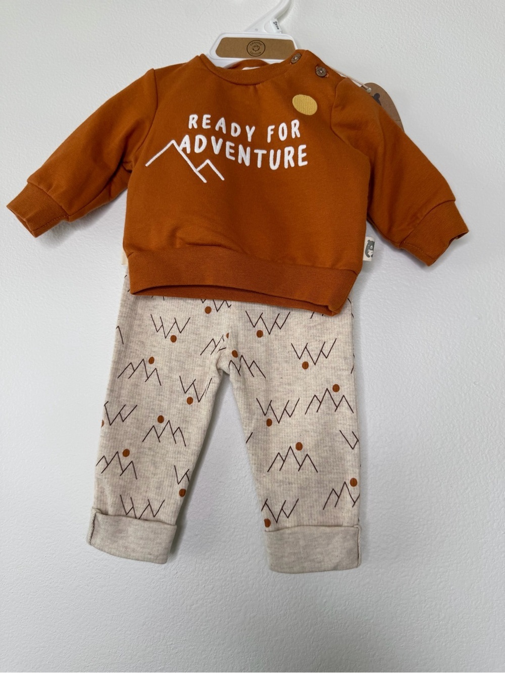 Rabbit‎ Bear Organic Kids Jogger Set Terracotta w/ Mountain Print Bottoms 0-3 M